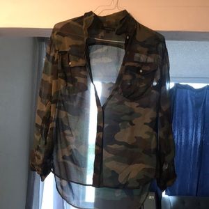 Sheer camo button down
